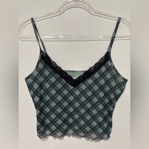 Hollister Plaid Cami Top with Lace Trim - Picture 1 of 5